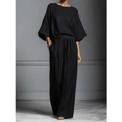 🏆LAST DAY SALE 50% OFF🔥Women's Two-Piece Loose Fit Top and Wide-Leg Pants Set