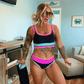 🏖️Hot Sale🌼Color Block Patchwork Nylon Sporty 3-Piece Bikini Set - High Waisted & Tummy Control Swimsuit👙🌈