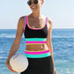 🏖️Hot Sale🌼Color Block Patchwork Nylon Sporty 3-Piece Bikini Set - High Waisted & Tummy Control Swimsuit👙🌈