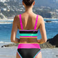 🏖️Hot Sale🌼Color Block Patchwork Nylon Sporty 3-Piece Bikini Set - High Waisted & Tummy Control Swimsuit👙🌈