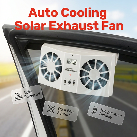 ☀️ Solar Powered Car Exhaust Fan – Dual turbo ventilation rapidly expels hot air & stale odours, while the digital temperature display lets you monitor cabin conditions at a glance. A must-have for sunny days & parked cars 🌡️