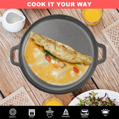 🔥50% OFF!!📢🍳 Non-Stick Cast Iron Griddle Pan with Handles – Even Heat & Easy Release for Breakfast, BBQs & Everyday Cooking ✨