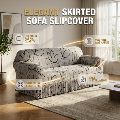 🐾 Pet-Proof & Pretty – Ruffled Stretch Sofa Cover That Stays in Place. Machine Washable. Half Price. Free UK Delivery