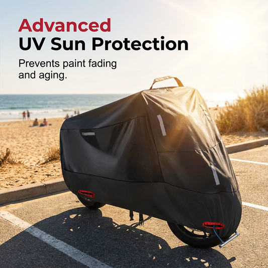 🔥50% OFF!!📢🏍️🌧️ All-Weather Oxford Motorcycle Cover – UV-Resistant, Reflective Strips & Security Grommets 🔆🛡️