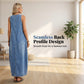 Women's Sleeveless Maxi Denim Dress with Pockets