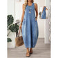 Women's Sleeveless Maxi Denim Dress with Pockets