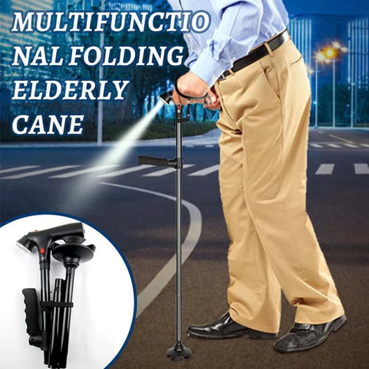 🦯💡 LIMITED-TIME 50% OFF! Multifunction Folding Walking Cane – Built-In Light, Emergency Alarm, Quad Base & 5-Level Height Adjustment – Safety, Stability & Independence in One ✨