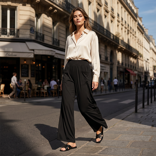 🌬️ Women's Casual Wide-Leg Trousers – Elasticated waist, breathable fabric & a relaxed wide-leg cut. Perfect for lounging at home, running errands or travelling in comfort 🧳