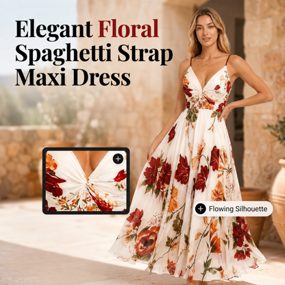 💃 Women's Printed Spaghetti Strap Maxi Dress – Designed to flatter with a V-neckline, adjustable thin straps & a flowing A-line silhouette. A timeless, feminine piece for warm-weather occasions 🌿
