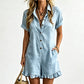 Women's Short Sleeve Button-Up Romper with Pockets 🌸 One Piece, Endless Ease – Pocket-Filled & Ready for Sunny Days ✨