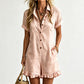 Women's Short Sleeve Button-Up Romper with Pockets 🌸 One Piece, Endless Ease – Pocket-Filled & Ready for Sunny Days ✨