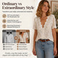 🌸 Women's Casual V-Neck Short Sleeve Lace Top | Delicate Lace Detail, Relaxed Fit & Effortlessly Feminine