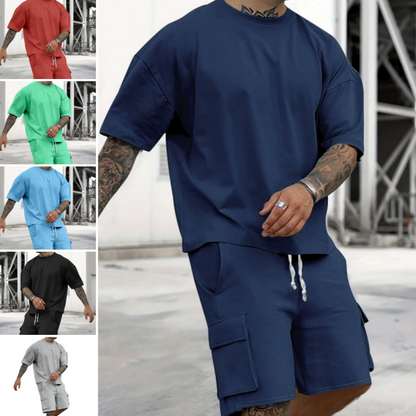 👕🩳 Men's Casual Short Sleeve T-Shirt & Shorts Set | Relaxed Fit, Breathable & Perfect for Summer Days & Holidays
