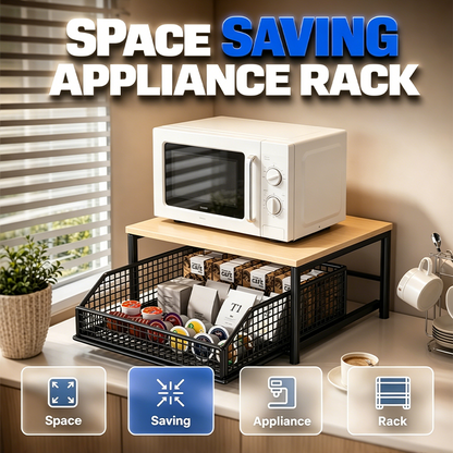 2-Tier Kitchen Microwave Stand with Slide-Out Storage Drawer 🏠 Double the Space, Half the Clutter – Your Kitchen's New Best Friend ✨