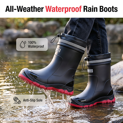 Unisex Mid-Calf Waterproof Rain Boots 🌧️ Splash Through Puddles, Stay Perfectly Dry – Your Wet-Weather Warriors ✨
