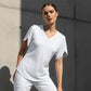 Women's Loose Fit Solid Colour V-Neck Flutter Sleeve Blouse 🌸 Soft Sleeves, Flattering V – A Breeze of Feminine Charm ✨