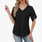 Women's Loose Fit Solid Colour V-Neck Flutter Sleeve Blouse 🌸 Soft Sleeves, Flattering V – A Breeze of Feminine Charm ✨