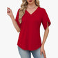 Women's Loose Fit Solid Colour V-Neck Flutter Sleeve Blouse 🌸 Soft Sleeves, Flattering V – A Breeze of Feminine Charm ✨