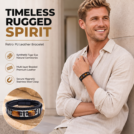 ⏳🔥50% OFF! ⏰🧵 Braided PU Leather Bracelet – Tiger Eye Stone Bead, Unisex Layered Design for Men & Women, Casual & Gift Wear ✨