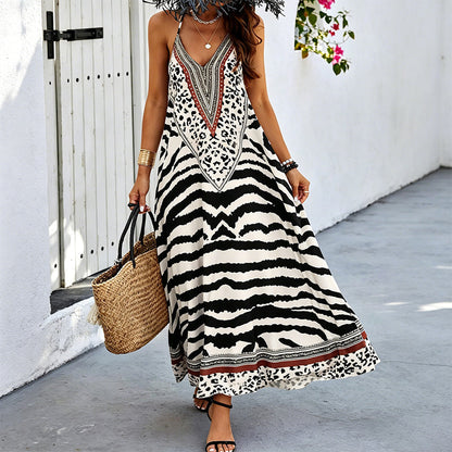 🌸 Limited Sale 50% OFF 🌸 Women's Animal Print Backless Halter Maxi Dress – Bold Print, Bare Back & Flowing Silhouette – Perfect for Sun-Soaked Days & Sultry Evenings ✨