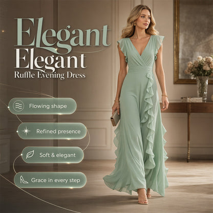 🎉 2026 Sale — Over 29,000 Sold! 💞 Women's V-Neck Ruffled Chiffon Maxi Dress – Effortless Elegance 🌸✨