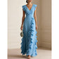 🎉 2026 Sale — Over 29,000 Sold! 💞 Women's V-Neck Ruffled Chiffon Maxi Dress – Effortless Elegance 🌸✨