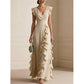 🎉 2026 Sale — Over 29,000 Sold! 💞 Women's V-Neck Ruffled Chiffon Maxi Dress – Effortless Elegance 🌸✨