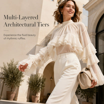 Women's Sheer Mock Neck Ruffle Sleeve Blouse 👚 A Sheer Delight, Ruffled Just Right – Elegance with an Edge ✨