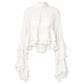 Women's Sheer Mock Neck Ruffle Sleeve Blouse 👚 A Sheer Delight, Ruffled Just Right – Elegance with an Edge ✨