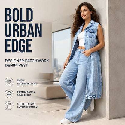 🎉 50% OFF! 🧥 Women's Sleeveless High-Slit Denim Vest Dress – Patchwork Longline Jean Waistcoat – Effortlessly Edgy & Perfect for Layering ✨