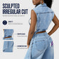 🎉 50% OFF! 🧥 Women's Sleeveless High-Slit Denim Vest Dress – Patchwork Longline Jean Waistcoat – Effortlessly Edgy & Perfect for Layering ✨