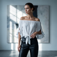 Women's Casual Off-Shoulder Bow Tie-Front Blouse 🎀 Bare the Sun, Tie a Bow – A Sweet Summer Statement ✨