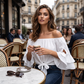 Women's Casual Off-Shoulder Bow Tie-Front Blouse 🎀 Bare the Sun, Tie a Bow – A Sweet Summer Statement ✨