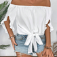 Women's Casual Off-Shoulder Bow Tie-Front Blouse 🎀 Bare the Sun, Tie a Bow – A Sweet Summer Statement ✨