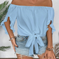 Women's Casual Off-Shoulder Bow Tie-Front Blouse 🎀 Bare the Sun, Tie a Bow – A Sweet Summer Statement ✨