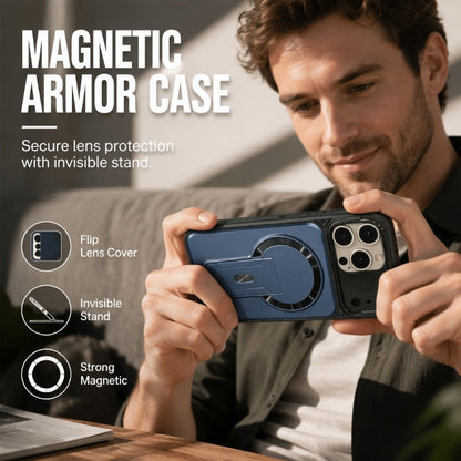 ✨ One Case, Three Upgrades – Magnetic, Flip Lens Cover & No-Bulk Stand. Fits iPhone 14/15. UK Dispatch