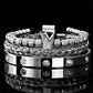 👑 50% OFF! ✨ Men's Stainless Steel Crown Bracelet 3-Piece Set – AAA Zircons, PVD Finish, Adjustable 17–21cm 💎