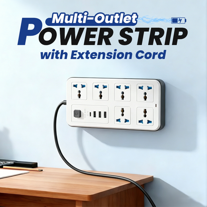 Multi-Outlet Power Strip with Extension Cord 🔌 More Sockets, Less Fuss – Power Your Whole Setup from One Spot ✨