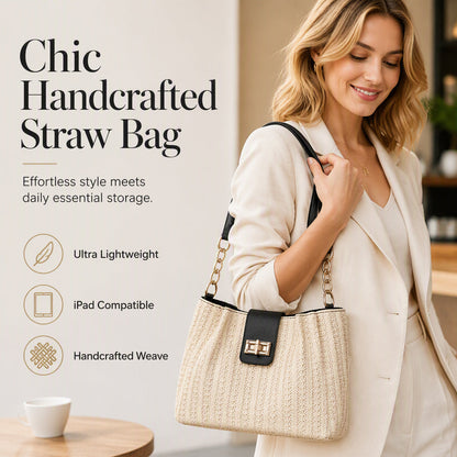 🌿 From Office to Beach – Spacious Woven Straw Shoulder Bag. Fits Laptop, Lunch & More. 50% Off. UK Stock