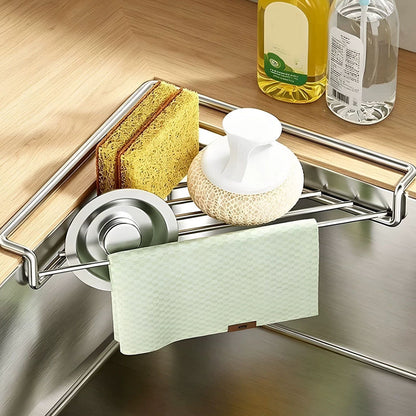 🧽 No More Slimy Sponges – Stainless Steel Corner Rack with Fast-Drain Tray. Keeps Counters Dry. UK Stock