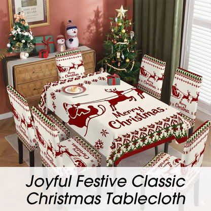 🔥New Holiday Arrivals🎄 Joyful Festive Classic Christmas Tablecloth – Holiday Dining Cover for Christmas Parties, Family Dinners & Gatherings ✨