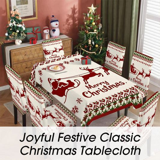 🔥New Holiday Arrivals🎄 Joyful Festive Classic Christmas Tablecloth – Holiday Dining Cover for Christmas Parties, Family Dinners & Gatherings ✨