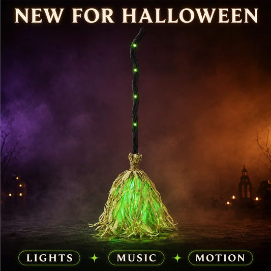 🧙 Bring Your Garden to Life This Halloween – Animated Witch Broom with Lights & Spooky Sounds. 50% Off. UK Stock