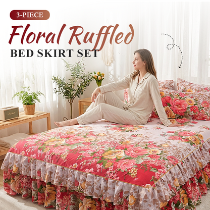 ⏳Limited-time 50% off⏰Floral Ruffled Bed Skirt, 3-Piece Set – Easy Bedroom Upgrade🛏️