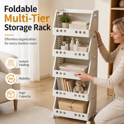 ⏳LIMITED-TIME 50% OFF! 🏠 Multi-Tier Foldable Storage Organizer with Wheels – Space-Saving Rolling Cart, Lockable Wheels & Multi-Room Use 🗄️