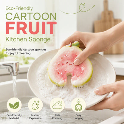 🍓 Cute & Effective – Fruit-Shaped Sponge Scrubber with Dual-Sided Cleaning. 50% Off. UK Stock