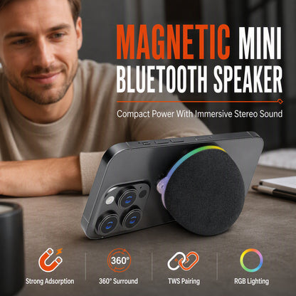 🧲 Stick It Anywhere, Play It Loud – Magnetic Mini Bluetooth Speaker with 360° Sound & RGB Light. 50% Off. UK Stock