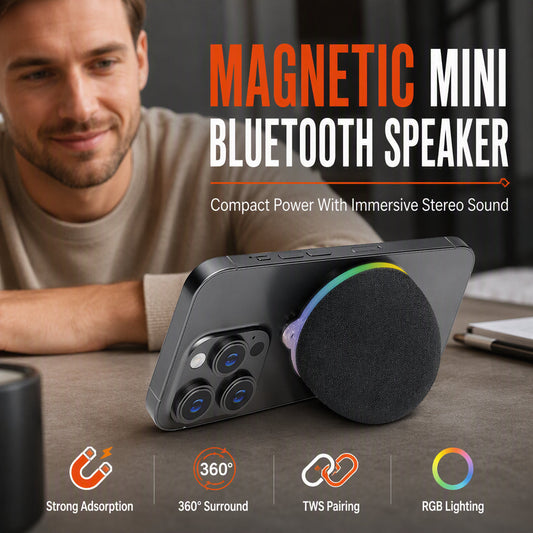 🧲 Stick It Anywhere, Play It Loud – Magnetic Mini Bluetooth Speaker with 360° Sound & RGB Light. 50% Off. UK Stock