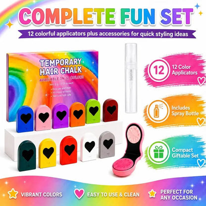 🎨 Non-Toxic & Easy to Wash – 12 Colour Hair Chalk for Kids' Parties & Dress-Up. Free UK Delivery