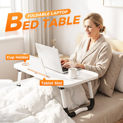 ☕ Work from Bed, Worry-Free – Foldable Laptop Table with Built-In Cup Holder. 50% Off. UK Stock